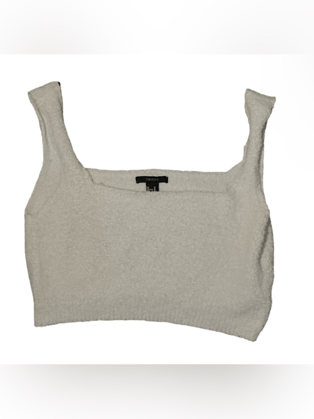 Forever 21 White Fuzzy Soft Crop Tank Top Square Neck Size M